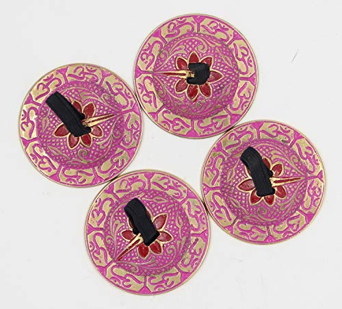 DharmaObjects 2 Pairs OM Pro Brass Fingers Cymbal Zills Belly Dancing Free Silk Pouch (Pink) - Thumbnail 4