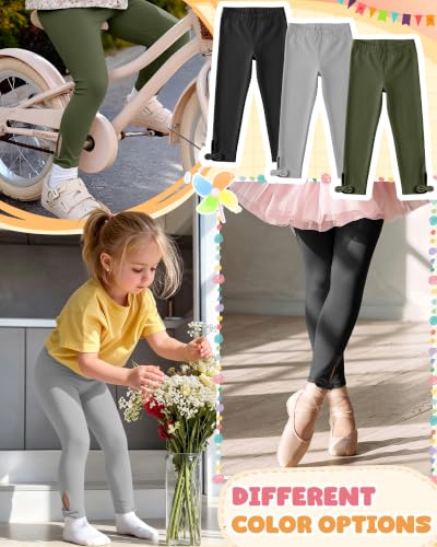 Image of 3 Pack Toddler Girl Cotton Leggings | Baby Girls Cute Stretchy Pants, Soft Bow Knot Leggings, Kids Full Length Tight Pants, 18M-5T Solid Comfortable Leggings