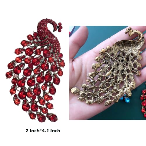 Image of Rhinestone Peacock Brooch Pin for Women Girls Crystal Bird Animal Brooches Lapel Pins Dress Accessories Wedding Mother's Day Birthday Jewelry Gift