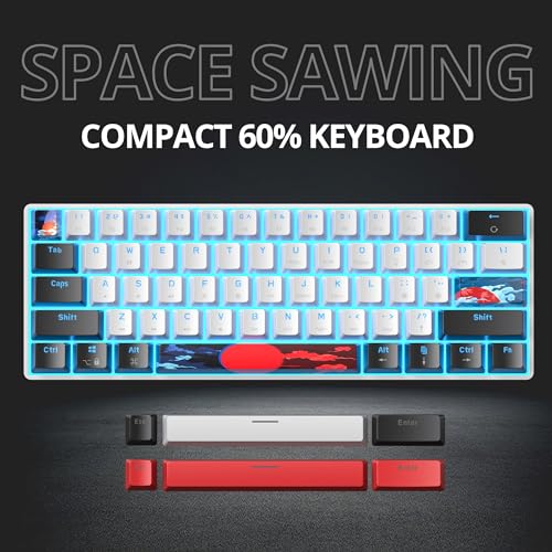 Image of Protable 60% Percent Gaming Keyboard Mechanical, Mini Compact Ice-Blue LED Backlit 61 Keys Wired Office Keyboard with red Switch for Mac /Win /PS4 /PS5（61White /red Switch）