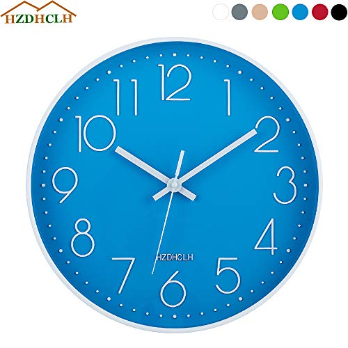 Image of HZDHCLH Wall Clock 12 inch Silent Non Ticking Modern Wall Clocks Battery Operated Clocks for Kitchen Bedroom Living Room Office Decor (Blue)