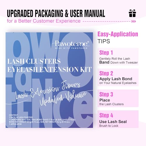 Image of Pawotence Lash Clusters Kit Cat Eye Lash Extension Kit DIY 9-16mm Cluster Eyelash Extensions Kit 40D Individual Lashes with Lash Bond and Seal, Lash Tweezers for Self Use (Fox 40D, 9-16mm, Kit)