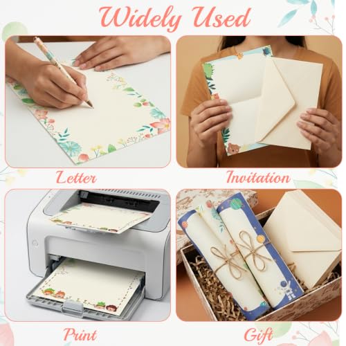Image of HASTHIP 48 Pcs Letter Writing Paper - 6 Style A4 Project Papers with European Retro Borders, Double Sided Decorative Letter Sheets for Invitations Projects, Assignments, Holiday homework
