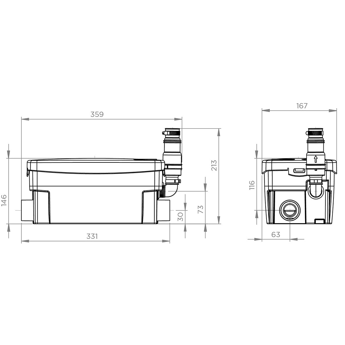 SFA - Pompe de Relevage Sanidouche+ - Pour Bac Receveur Classique - Installation discrète - Silencieuse (40 dB) - 35,9 x 16,7 x 21,3 cm - 250W - Made in France