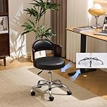 Bonnlo Elegant Comfy Vanity Chair with/no Wheels Small Office Desk Chair Mid Century Walnut Swivel Dressing Table Ch With Adjustable Height for Home Office, Bedroom, Dressing Room, PU (Black)