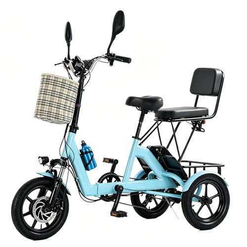 Triciclo eléctrico Plegable para Adultos, Bicicleta eléctrica de 3 Ruedas con batería de Litio extraíble, Cesta Delantera, portaequipajes Trasero, Frenos de Disco Dobles para Hombres y Mujeres.