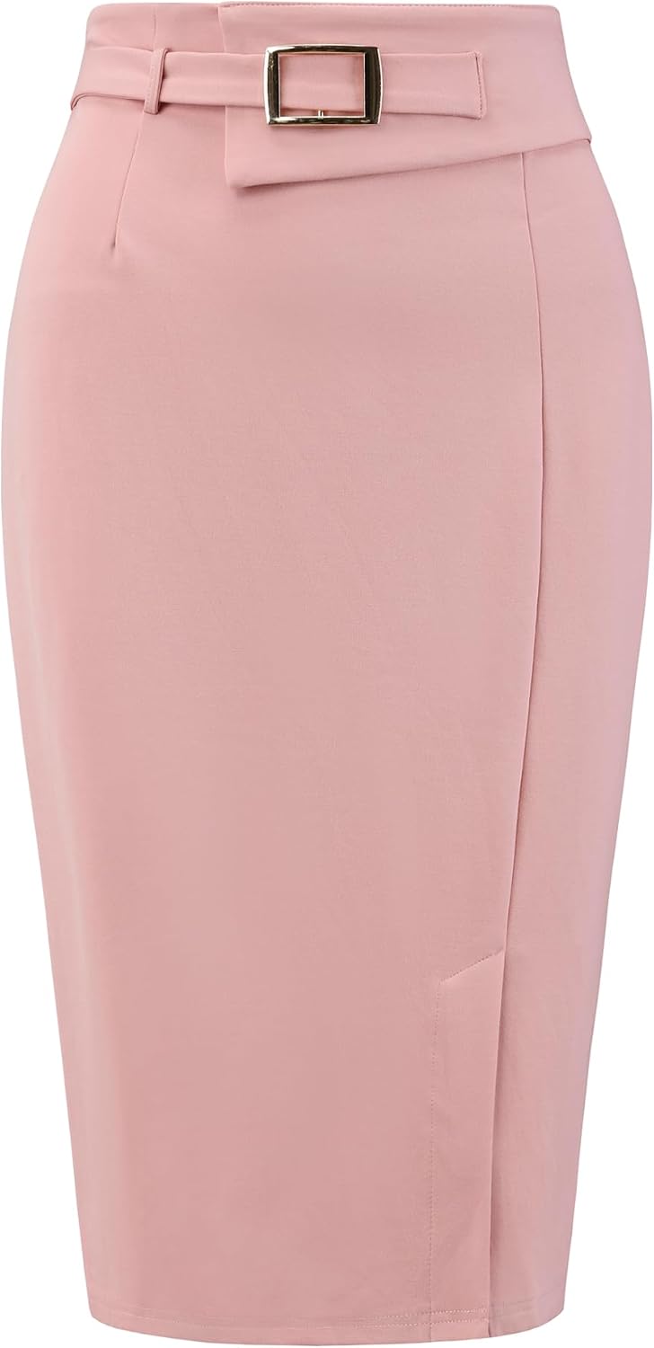 Hobemty Women's Pencil Skirt 2025 Knee Length High Waist Office Work Stretchy Bodycon Skirts