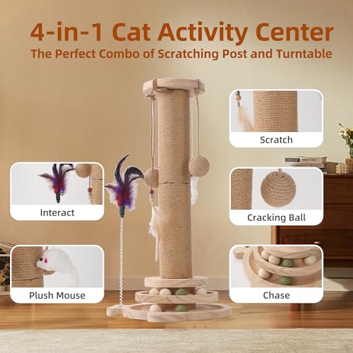 Rascador para gatos de madera 4 en 1 de 19.4 pulgadas miniatura 3