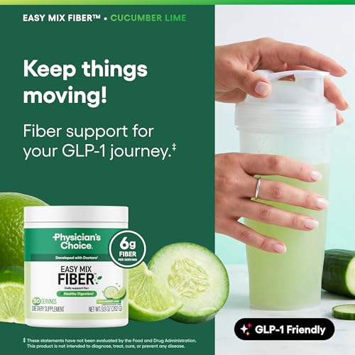Image of Physician's CHOICE Easy Mix Fiber for GLP-1 Support - No Grit - Daily Prebiotic Soluble Fiber Powder Supplement for Women and Men - Cucumber Lime - 30 Servings