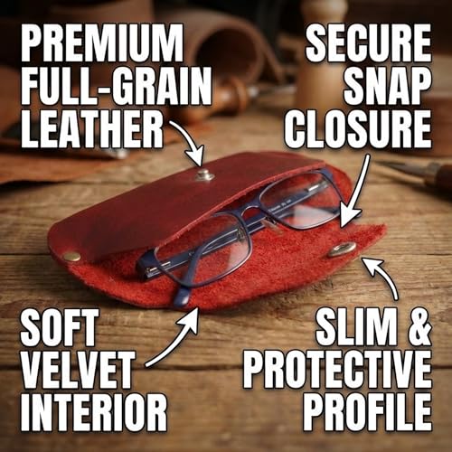Image of Toprank Leather Eyeglass Case - Handmade Slim Sunglasses Holder, Genuine and Universal Fit for Men and Women