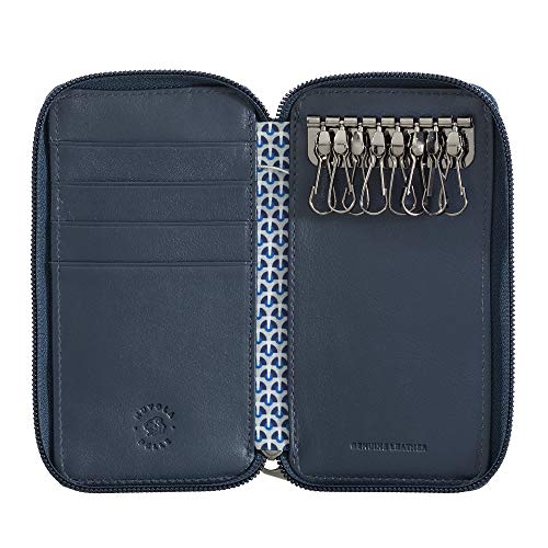 Nuvola Pelle Homme Femme Porte-clés en Cuir à 8 Crochets avec Fermeture éclair et 4 Poches pour Cartes de crédit Bleu Cover