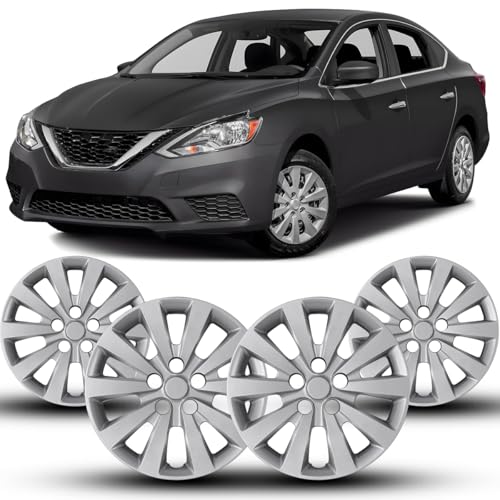 Winjet 16 Hubcaps for 2013-2019 Nissan Sentra & 2011-2017 Nissan Leaf Wheel Rim Covers [Only Fit Iron Hub & Steel Wheel] Heavy Duty PP Material Snap On Installation (16 Inch Set of 4 Lacquer)