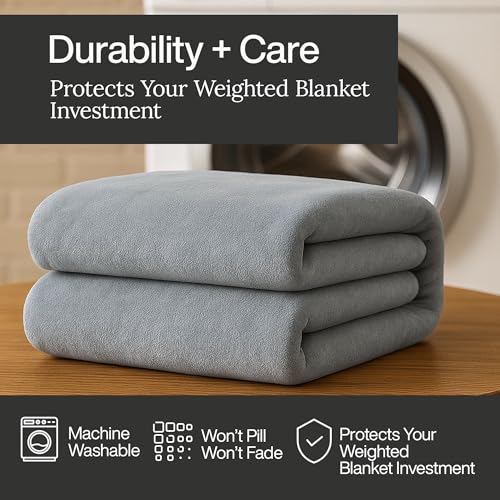 Image of HomeSmart Queen Size Weighted Blanket Cover - Ultra Soft Minky Frabic, Grey, Fits 88 inchx88 inch Weighted Blanket (Cover Only)