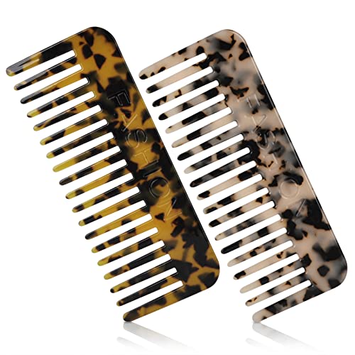 HONZUEN Peigne Démêloir Grosse Dent Large Brosse Cheveux Bouclés Résistant à la Chaleur Peignes Antistatiques en Fibre pour Cheveux Longs Mouillés ou Bouclés pour Femmes Enfants Barbier (Marron/Blanc)