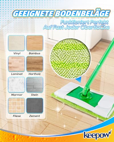 KEEPOW 6 Stück Bodentücher Nass für Swiffer Feuchte Bodentücher Nass Trockenmopps, Mikrofaser Wet Bodentücher Trocken Tücher Wiederverwendbar Waschbar