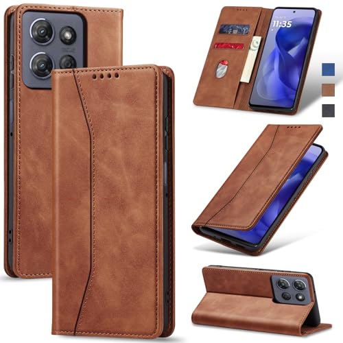 Image of Jasonyu Flip Wallet Case for Moto G Power /Play (2025),Leather Magnetic Folio Cover with Card Holder,Kickstand - TPU Shockproof Durable Protective Phone Case,Brown