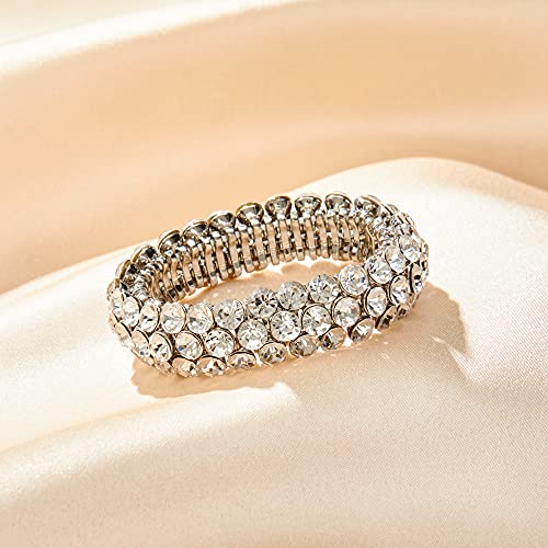 Flyonce Bridal Bracelet For Wedding, Sparkly Crystal Rhinestone Stretch Bracelets For Women Girls Clear #TOP2
