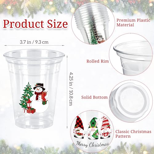 Image of TREWAVE 50Pcs Christmas Cups Disposable 12 OZ Gnome Santa Snowman Truck Xmas Tree Clear Plastic Cups Set Coffee Juice Cold Beverage Drinking Cups for Holiday Christmas Party Supplies