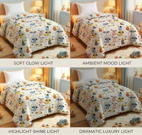 Image of BSB HOME 220 GSM Cotton Reversible AC Comforter | Kids Printed Winter Quilt /Duvet for Single Bed | Soft Warm Cozy Blanket | Size 60 x 86 Inches (152 x 218 cm) (Off White)