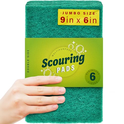 Image of DecorRack 6 X-Large Scouring Pads 9 inch x 6 inch Extra Large Dish Pad for Heavy Duty Cleaning, 100% Bigger Than Standard Size (6 Pack)