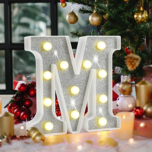 Led Marquee Letter Lights, Silver Letters Glitter Alphabet Letter Sign Battery Powered Night Light Girls Gifts Birthday Wedding Home Bar Holiday Party Decorations, Bling Silver Letter I #TOP3