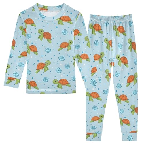 Pajama Sets Long Sleeve Turtles on Blue Pattern Soft Comfy Sleepwear 2 Piece PJS 3-8T