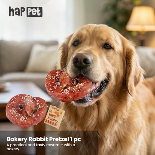 HAPPET Natürlicher Hundebeißring mit Kaninchenfleisch und roher Haut - Getreidefreier, leicht verdaulicher Brezel-Genuss - 1 Stück - gesunde Leckerbissen für Hunde aller Rassen