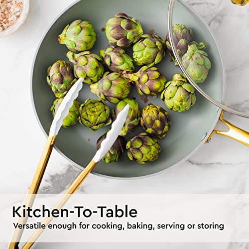 Image of White Silicone and Gold Cooking Utensils for Modern Cooking and Serving, Stainless Steel Gold Serving Utensils - Spatulas for Non Stick Cookware