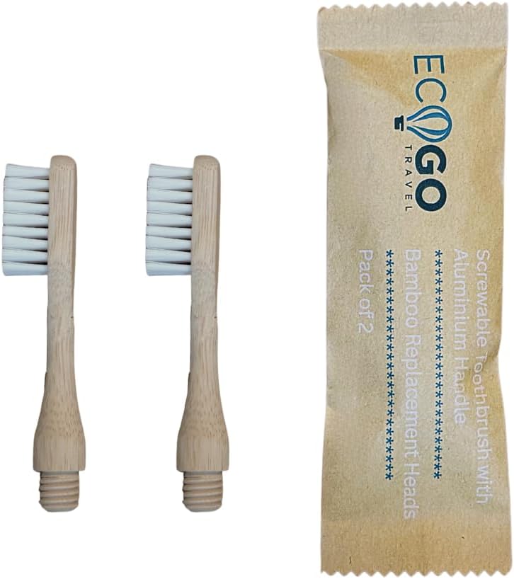 Bamboo Toothbrush Replacement Heads for Aluminum Screw Base, White Bristles, 2 Pack