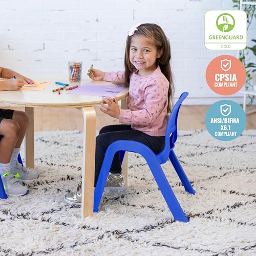 Image of ECR4Kids Plastic Stackable SitRight Chair, 11in, Classroom Furniture, Blue, 4-Pack | Durable plastic, GREENGUARD Gold Certified, 3-5 years, 74 lb capacity, fully assembled, indoor and outdoor, classroom /home
