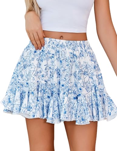 Image of Avidlove Women's Pleated Skirt Boho Ruffle Flowy Mini Skirts High Waisted Flared Skater Skirt Basic Outfits