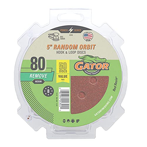 One-Day Sale: Up to 50% Off Gator 4344 5" Random Orbit Hook & Loop Red Resin Aluminum Oxide Sanding Discs, 80 Grit