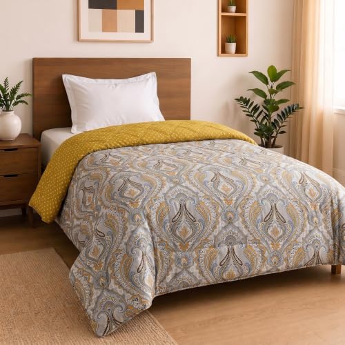 Image of Mafatlal 120 GSM Ultra Soft Reversible Comforter, Microfiber Filled AC Blanket /Quilt /Dohar for Single Bed, Lightweight Bedding (90 x 60 Inches) | Silver Grey