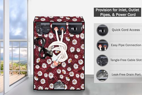 Image of Stylista PVC Washing Machine Cover Compatible for LG 10 KG Fully-Automatic Top Load T10SJMB1Z, Floral Pattern Red White