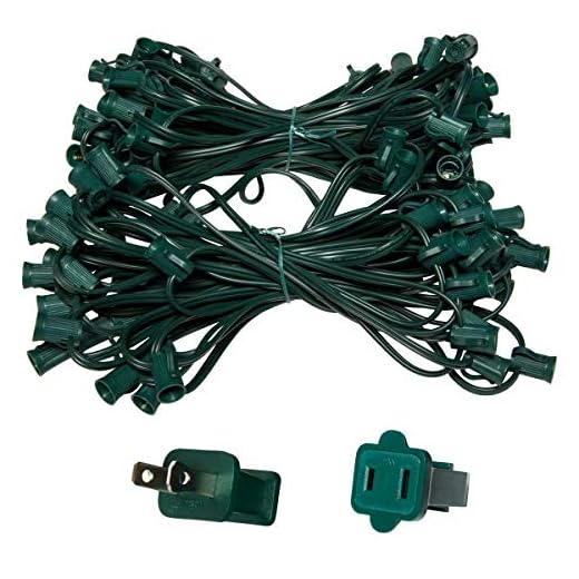 Wintergreen Lighting C7/E12 Light Stringer, E12 Sockets, 12” Socket Spacing, Outdoor String Light Patio Christmas Lights, Fits C7 Size Incandescent or LED Bulbs (100 ft / 100 Sockets, Green Wire)