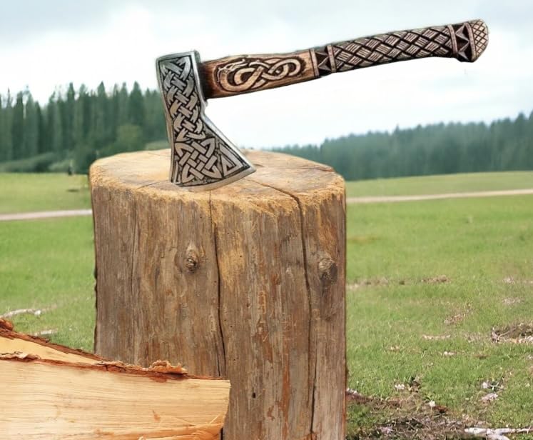 Poshland AX-7615 Custom Gift Forged Carbon Steel Viking Axe with Rose Wood Shaft, Viking Bearded Camping Axe