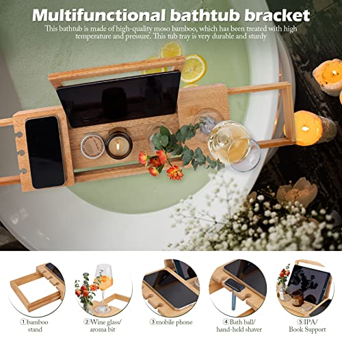 Hmgdfue Bath Pillow And Bamboo Bathtub Caddy Tray Set, Extendable Adjust From 19.8 To 33.5Inches Bath Trays For Tub With Wine Glass And Phone Book Holder For Couples Wedding Gifts For Her Mom #TOP1