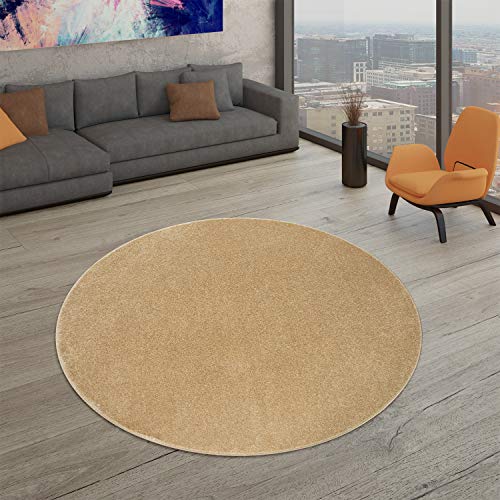 TT Home Salon Tapis Poils Ras Design Uni Moderne Et Intemporel, Couleur:Or, Dimension:120 cm Rond