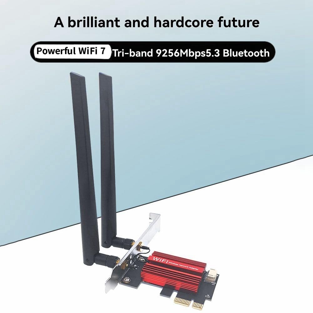 BT5.4 WiFi 7 QCNCM865 PCI-E Adaptateur 9256Mbps Kit Tri Tri Band 2.4G / 5G / 6GHz Adaptateur de Réseau sans de Bureau pour Win10 / 11