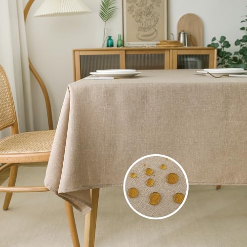 NLMUVW-Natural-Linen-Tablecloth-84-Inch-Rectangle-Burlap-Textured-Table-Cloth-Water-Resistant-Farmhouse-Rustic-Table-Cover-for-Kitchen-Dining-Coffee-54-x-84-Inch NLMUVW Natural Linen Tablecloth 84 Inch Rectangle Burlap Textured Table Cloth Water Resistant Farmhouse Rustic Table Cover for Kitchen Dining Coffee 54 x 84 Inch
