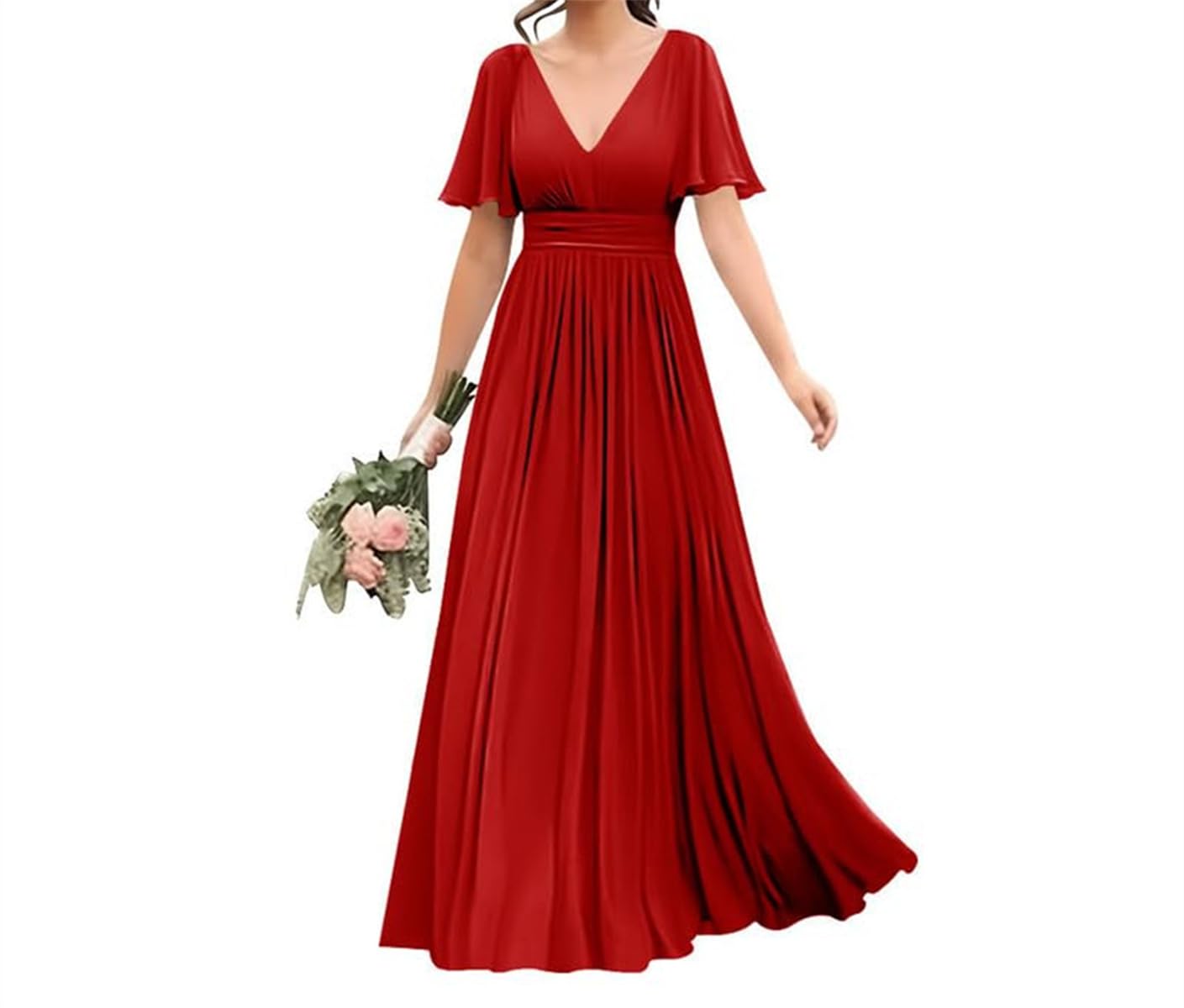 WSEYU Elegant Prom Dresses with Chiffon A-Line High Waist Lace Up Back Formal Gowns Plus Size Red UK24