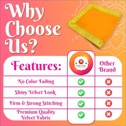 Image of Bhakti Lehar (10 x 20 Inch) Plain Orange Velvet Pooja Aasan for God Idol /Chowki Aasan Kapda Cloth for Temple Shelf Home Mandir, Ganesh Baithak and God Idol Sitting - Pack of 2