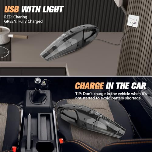 Image of BSRCO Handheld Vacuum Cordless Rechargeable 3-in-1, Car Vacuum Portable Cordless with USB Charge, Handheld Vacuum with LED Light, HEPA Filter, 1.65LBs Lightweight Vacuum Cleaner for Dust, Pet Hair
