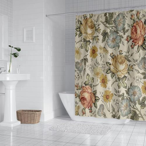 Rideau de douche imperméable grand format 135 x 240 cm à fleurs rétro