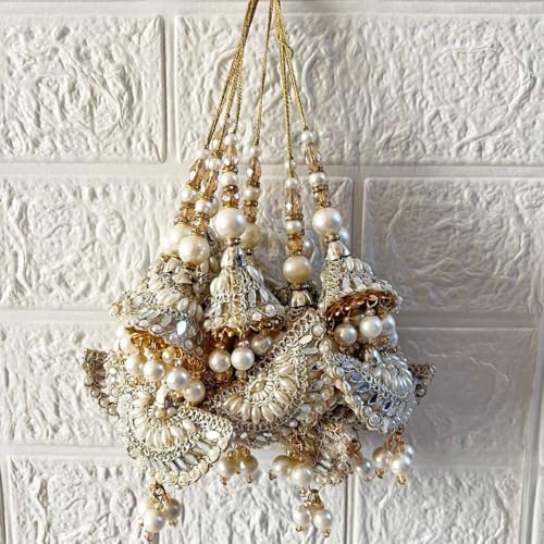 Image of Adikala Craft Store Handmade Ethnic Latkan Tassel Set of 2 for Saree Pallu, Blouse, Suits, Dupatta, Lehenga Decor (Silver Cushion)