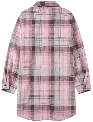 SANGTREE Women and Girls Oversized Flannel Plaid Shirt Mid-Length Casual Button Down Shirt with Pockets4