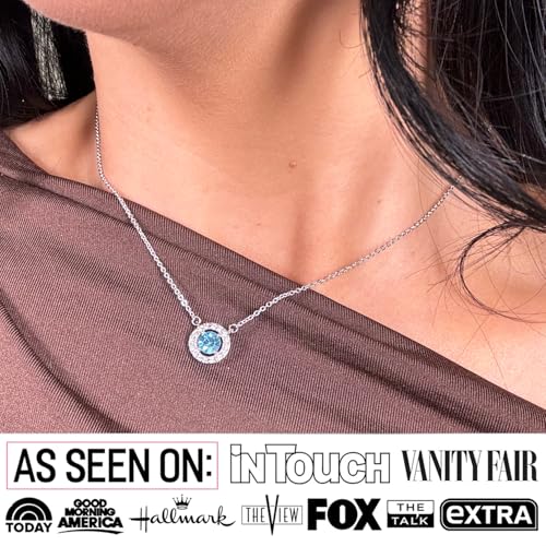 Cate & Chloe Royal 18k White Gold December Birthstone Pendant Necklace with Round Cut Halo 1ct Simulated Diamond Crystals, Blue Topaz Birthstone Necklace for Women, Gift for Her — view 3