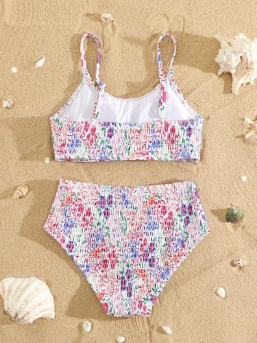 Image of SOLY HUX Girl's Floral Print Bikini Set Spaghetti Strap Smocked Bathing Suit Two Piece Swimsuit