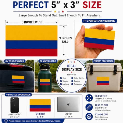 Image of Columbia Vinyl Flag Stickers, Car Decals, Waterproof Indoor Outdoor, Laptop Stickers, Car Bumper, Colombian Flag, 5 x 3 Inches, Set of 3