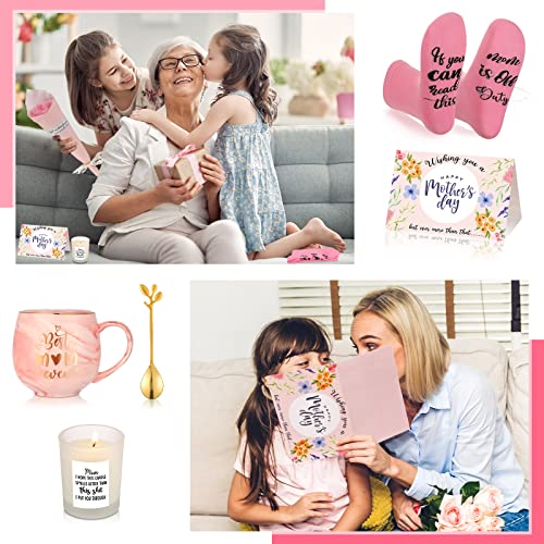 Eaasty 8 Pcs Mother's Day Gift Set Gifts For Mom Include Coffee Mug Scented Candle Keychain Sock Card Scarf Flower Spoon For Mother's Day Best Birthday Gift New Mom Christmas Gifts From Daughter Son #TOP3